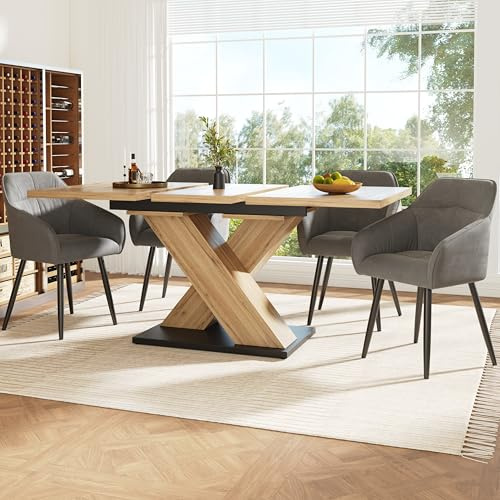 AilZylphera Esstisch ausziehbar 119 – 158.5 x 80 x 75 cm, Küchentisch für 4-8 Personen, stilvoller Esszimmertisch mit X-förmigem Fuß, Ausziehtisch/Holztisch für Küche, Wohnzimmer oder Empfangsraum(2)