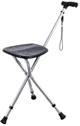 Sehuby Bastón plegable, peso ligero, ajustable, con asientos, 3 patas, bastón de acero para ancianos y discapacitados