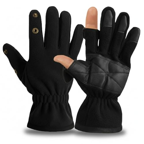 Fabchik Handschuhe Herren, Thermo Winter Handschuhe FleeceHandschuhe mit Flip-Finger, Winterhandschuhe für Outdoor Arbeit, Fahren, Angeln, Fotografie