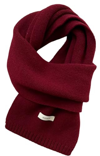 Generisch Winterschal Wollschal Weiche Warm Strickschal - 100% Wolle - Herbst Winter Einfarbig Gestrickter Schal Vielseitiger Kaschmir-Halsschal für Damen Herren, 160 x 20 cm (Weinrot)