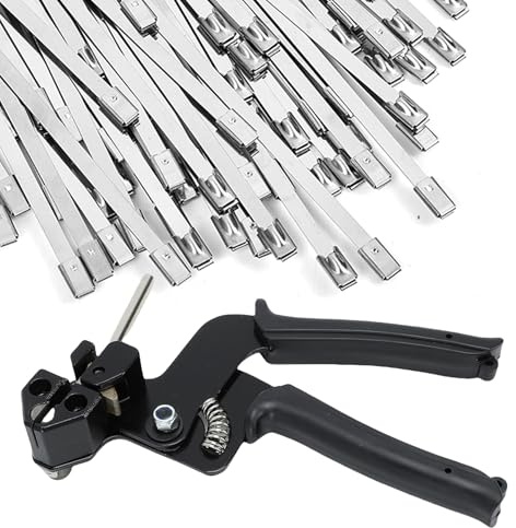 LICAEVEY 304 Stainless Steel Cable Tie Tool Kit with 100 PCS Ties Cable Tie Cutting Tool, 11.8 Inch 200LBS Tensile Strength for Chain Link Fence Securing Chicken Coop Construction (Black)