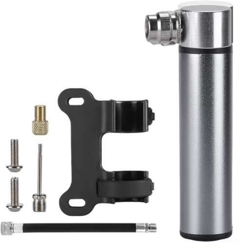 Pompe à vélo portable haute pression avec cadre en alliage d'aluminium et tuyau amovible, capacité de 120 psi pour une utilisation en extérieur et en voyage (argenté)