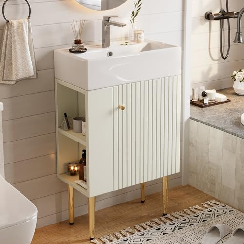 Merax Lavabo avec meuble bas - Meuble de salle de bain - Meuble de salle de bain simple - Meuble de salle de bain - 55 cm - Avec lavabo en céramique - Petit meuble de salle de bain pour invités