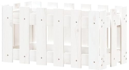 Fioriera in legno di pino massiccio, 60 x 30 x 30 cm, design staccionata, colore bianco, durevole e resistente alle intemperie, per giardino, balcone o terrazza