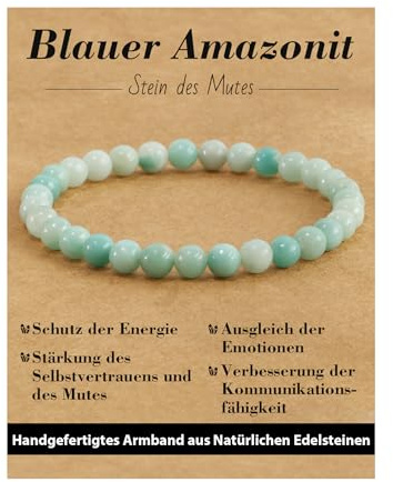 Landorilo 6mm Naturstein Perlen Heilstein Armband, für Damen und Herren Geeignet, Elastisches Perlenarmband für Yoga Chakren, Geschenk zum Geburtstag, Jahrestag Oder zu Weihnachten(Blauer Amazonit)