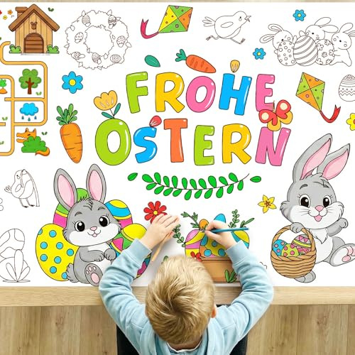 Ostergeschenke Kinder - 182 x 76 cm Ostertischdecke | Papier Tischdecke Ostern zum Ausmalen, Ostern Geschenke Kinder | Osterdeko Tisch | Osterbasteln mit Kindern | Oster Geschenke | Ostergeschenk