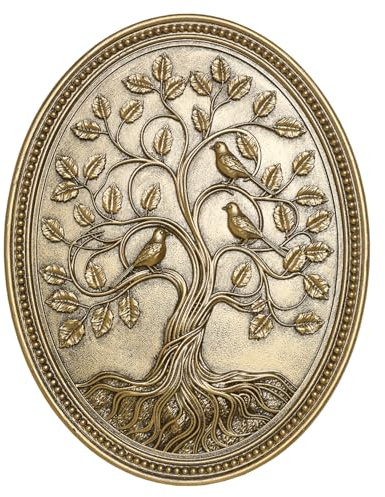 Tree of Life Wall Art Framed Hanging Plaque with Three Relief Birds