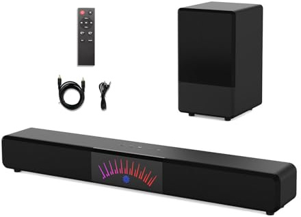 LICAEVEY Home Theatre con Altoparlante Bluetooth 6.3 da 60 W, Soundbar Audio Surround 2.1 con Subwoofer Wireless, Telecomando per Musica da Gioco TV (Spina europea)