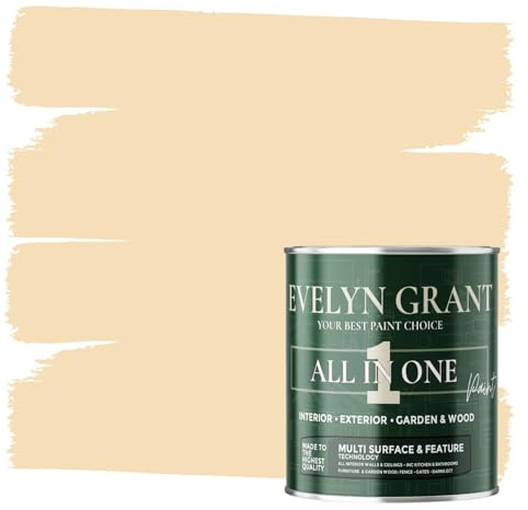 Evelyn Grant All-IN-ONE Paint & Primer - Multi-Surface Paint For Interior Walls, Outdoor Garden & Exterior Walls, Wood Furniture | High Durability Multi-Feature - Beige Linen - 0.5L - Matt