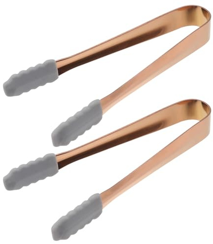 jojofuny 2pcs Stainless Steel Ice Tongs with Non-Slip Sleeve Rose Gold Food Serving Tongs for Kitchen Bar Picnic Food Grade Cube Holder and Snack Clip