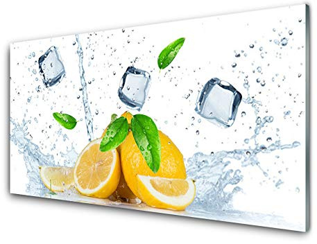 Tulup Glass Splashback for Kitchen - 39.4 in x 19.7 in / 100x50 cm - Cooker Wall Protection Tempered Glass - Lime Ice Cubes Kitchen