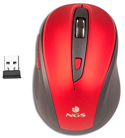 NGS EVO MUTE RED - Souris Sans Fil 2.4GHz, Souris USB pour Ordinateur ou Laptop avec 5 Boutons Silencieux et Scroll, 800/1600dpi, Rouge