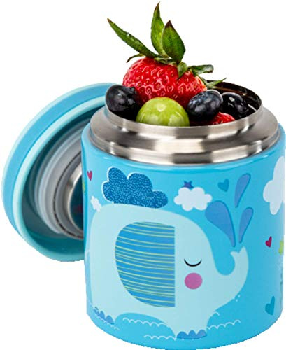 BLUE ELE Tarro y termo aislado al vacío para niños, contenedores de almuerzo sin BPA, acero inoxidable 304 de grado alimenticio de doble pared, 14 onzas, mantiene el calor 12 horas y el frío 24 horas,