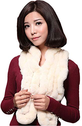 KAISHIN Echtes Fell Schal f¨¹r Frauen Rex Rabbit Fur Lange Schalld?mpfer Damen Winter Verdickung Warme Schals Beige
