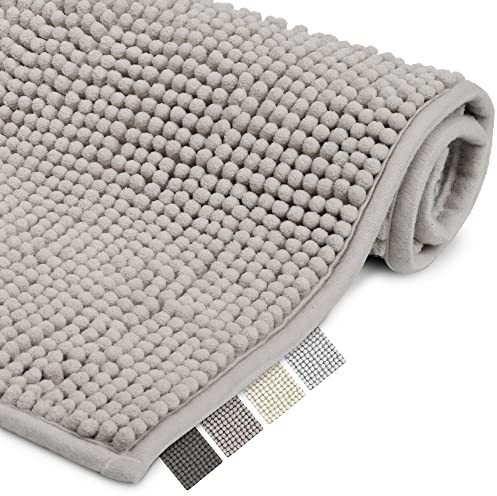 Beautissu Badematte rutschfest 70x120 cm Chenille Badezimmerteppich Groß Flauschig Badteppich rutschfest waschbar Badvorleger Bad Teppich Badezimmer Duschvorleger Badematte Grau – BeauMare WR
