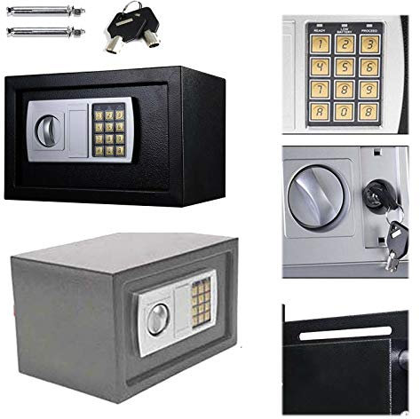 Lucn Elektronik Zahlenschloss Mit Schlüssel Möbeltresor Wandtresor Minitresor Digital Elektronische Sicher Klein Tresor 8,5 L Kapazität 31 x 20 x 20 cm - Grau