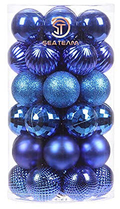 Sea Team 41-Pack Christmas Ball Ornaments with Strings, 40mm/1.57 Small Size Baubles, Shatterproof Plastic Christmas Bulbs, Hanging Decorations for Xmas Tree, Holiday, Wedding, Party, Blue