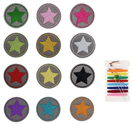12 aufbügelflicken kinder,aufnäher Kinder Zum Aufbügeln für DIY Patches zum Aufbügeln Applikation Flicken Zum Aufbügeln Patch Sticker Jeans Kleidung Patches,Stern Aufbügler Bügelbild klein rund set