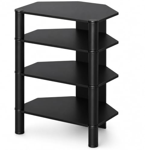 RO&CO SONOROUS - Mueble para Equipos HiFi de 4 estantes. Vidrios de Color Negros y chasis de Aluminio de Color Negro. Ref. RX-2140 NN