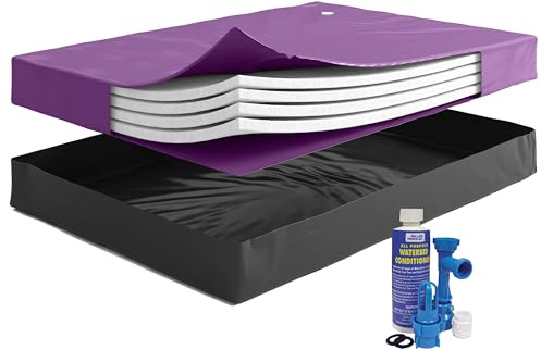 WAVELESS 90%, Queen Size, Waterbed Hardside Mattress Bundle, Includes Fill & Drain Kit, 8oz. Water Conditioner and Stand-Up Liner, Heavy Duty Vinyl, 60W x 84L x 9H, Bed Frame Not Included.