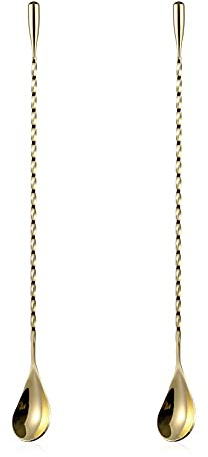 2 Pcs 12 Inch Bar Mixing Spoon Cocktail Spoon Stainless Steel Bar Long Spoon With Spiral Pattern Gold