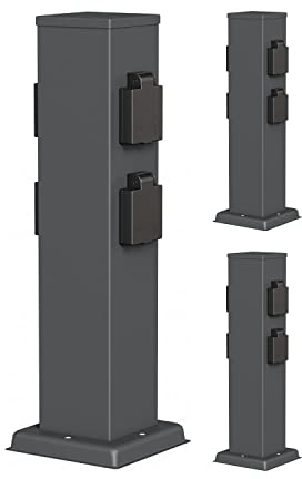 ledscom.de 3 Stück Garten Steckdosensäule Polly für außen, IP44, 4-Fach, Edelstahl, anthrazit, eckig, 40 cm
