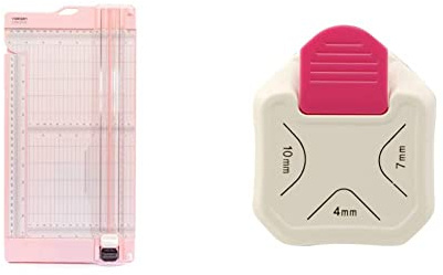 Vaessen Creative 2207-110 Papierschneider zum Schneiden und Falzen Rosa, 15,2 x 30,5 cm & 2137-037 3 in 1 Eckenstanzer, Eckenabrunder aus Metall und Plastik, zum Basteln mit Papier, 4, 7, 10 mm