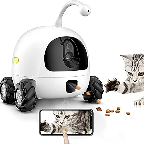 ROCKI Robot | A Smart Companion 3-in-1 Pet Robot | Full HD Video Camera + Night Vision | 2 Way Audio & Video (2.4G WiFi) | Snack Feeding | Interactive Robotic Pet Toy for Cats & Dogs