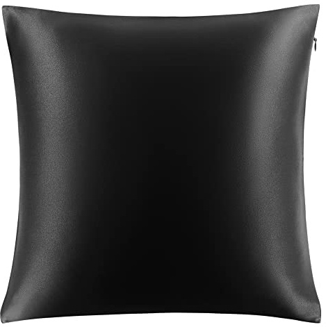 PiccoCasa 25 Momme Kissenbezug aus Doppelseitige 100% Seide Kissenbezug für Haar und Haut - Maulbeerseide Kopfkissenbezug - mit verstecktem Reißverschluss Schwarz 40×40cm