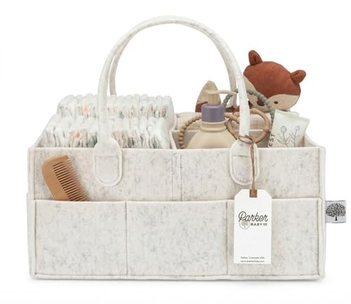 Parker Baby Diaper Caddy - Nursery Storage Bin and Car Organizer for Diapers and Baby Wipes - White, Large