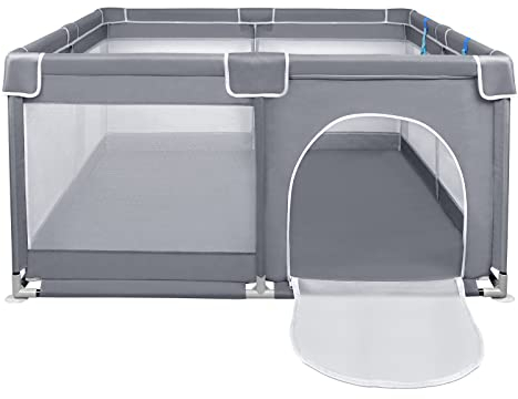 HENGMEI Laufstall Baby Laufgitter Absperrgitter 127x127cmx68cm Aktivitätszentrum mit Rutschfester Atmungsaktivem Netz Kleinkinder Große Sicherheitsspielplatz