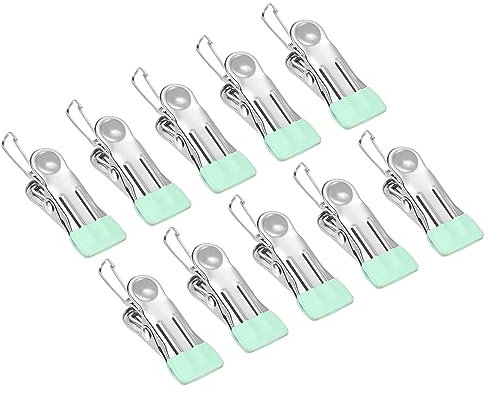 QUARKZMAN 10pcs INOX Acier Pinces Linge, Polyvalent Vêtements Épingles Linge Pinces avec Fermoir pour Extérieur Corde Linge suspensions Séchage, Vert