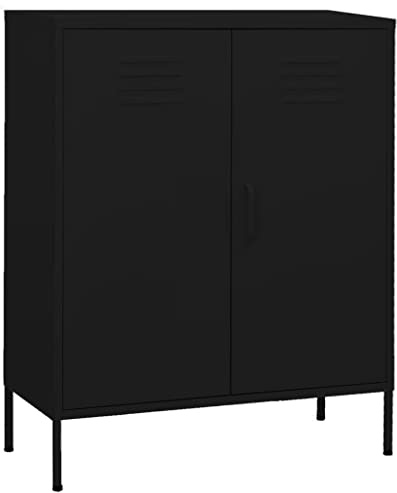 MNISDFL Garderobenschränke Wohnzimmer Sideboard Zimmermöbel Lagerschrank Schwarz 80x35x101,5 cm Stahl
