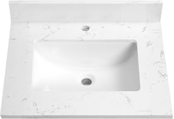 EQLOO 24x22 Engineered Stone Bathroom Vanity Top with Rectangular Undermount Ceramic Sink, Single Faucet Hole with Backsplash Bathroom Vanity Sink Top (Cabinet Not Included)
