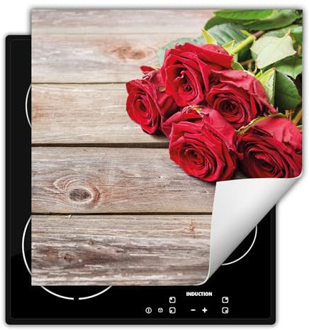 DarHaus Piastra di copertura per fornelli 50x52 cm Copri piano cottura vinile - Rose - legno