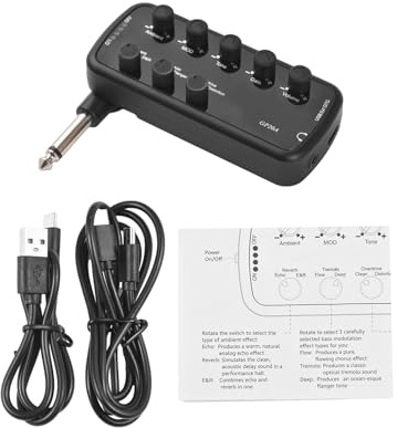 HUIOP Amplificador de guitarra Mini amplificador Auriculares portátiles Amplificador de guitarra Plug and Play para guitarra eléctrica Instrumento musical 3 Simulaciones de altavoces incorporados Grab