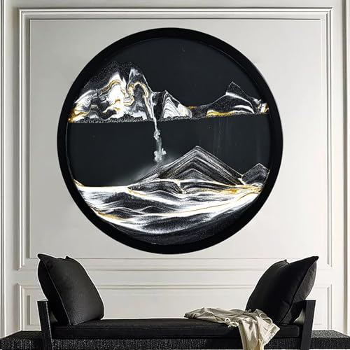 STMKB Sand Art Liquid Motion, 24 Pouces Fixé Au Mur avec Rotation À 360 °, Sablier Créatif pour L'artisanat du Verre, Cadre en Bois Massif, Décoration Murale Relaxante