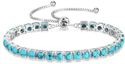 FANCIME Pulsera de tenis clásica de plata de ley con piedra natal para