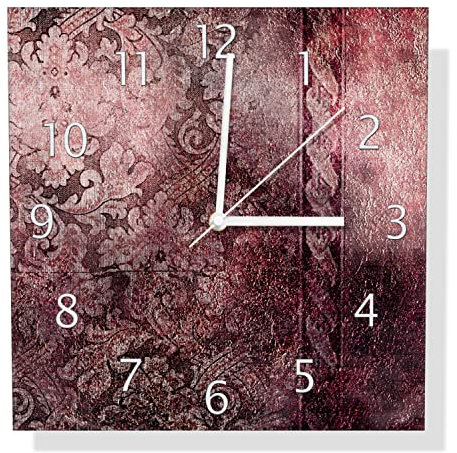 Wallario Design Wanduhr Schnörkelmuster in rot aus Aluverbund, Alu-Uhr Größe 30 x 30 cm, weiße Zeiger mit Metalloptik