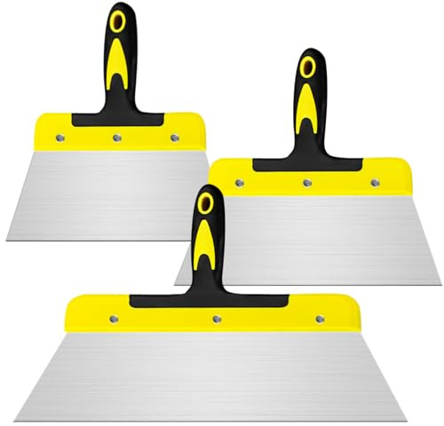 Lot de 3 couteaux à mastic, large couteau à mastiquer 20 cm, 25 cm, 40 cm, professionnel en acier inoxydable, large, outil de travail mural, pour finition de plaques de plâtre, spatule d'aplatissement