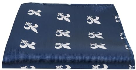 King & Priory Mouchoir de poche carré brodé fleur de lys bleu marine à chevrons, bleu, taille unique