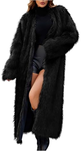 Womens Long Winter Coat Faux Fur Ladies Coats Cardigan Jacket Luxury Faux Fur Thick Long Overcoat Peacoat Warm Shearling Shaggy Coat Jackets Wedding Party Coats for Winter