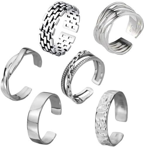 Votvlog 6 Stück die Öffnung ist verstellbar Silber Ringe Herren Edelstahl Ringe Stress Ringe Silber Matt Poliert Keltischer Knoten Vintage Ringe Verlobungsringe Ehering Hochzeitsringe Herren Gravur