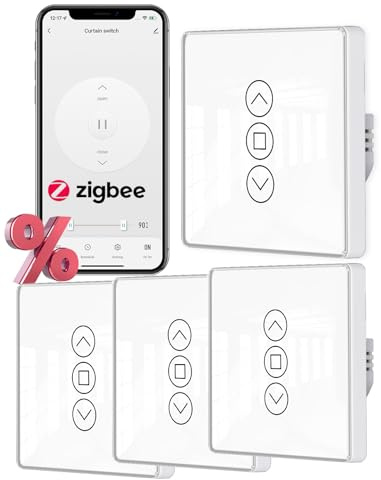 MOES 2.5D Smart Rolladenschalter,Zigbee Alexa Rolladensteuerung mit Prozentanpassung,Zeitschaltuhr,Rolladen Switch Unterputz Kompatibel mit Alexa und Google Home,Zigbee gateway erforderlich,4 Stück