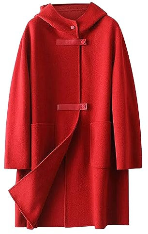 Trench Donna Giacca con cappuccio da trench lungo con risvolto da donna Cappotti autunnali Giacca sottile Capispalla lungo da donna Donna Giubbotto Giubbotto Jeans Imbottito Donna (Red, XL)