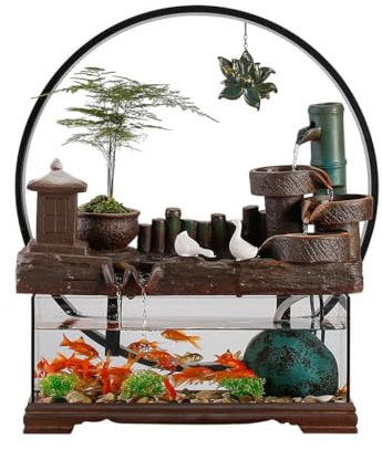 Decoraciones De La Casa Adornos de fuente de escritorio for pecera de vidrio de estilo chino, circulación de agua Simple creativa, decoraciones de escritorio, característica de cascada interior Fuente
