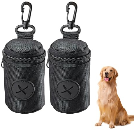 2 Pcs Dog Poop Bag Holder Poo Bag Dispenser, Convenient Poo Bag Holder for Dogs Durable Waterproof with Hook for Most Standard Dog Waste Bag Walking, Hiking, Camping, Traveling (Black)
