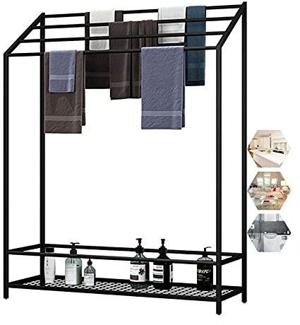 Porte-serviettes sur pied avec échelle pour salle de bain, chambre à coucher et couloir Noir 80 x 25 x 120 cm
