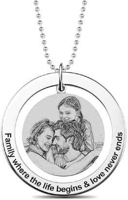 GBTROEY Collana Con Foto Incisa Su Misura - Ciondolo Commemorativo Personalizzato per Uomini E Donne - Incisione Di Testo E Immagini - Ricordo Unico per Le Persone Care