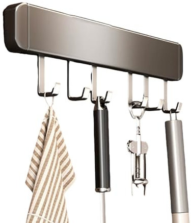 Cammeciso Support à ustensiles de Cuisine,Porte Ustensiles Cuisine avec Crochets,Barre de Cuisine Murale Crochet,Barre de Cuisine,avec Crochets Coulissants,pour Cuisine,Salle de Bains ou Garage